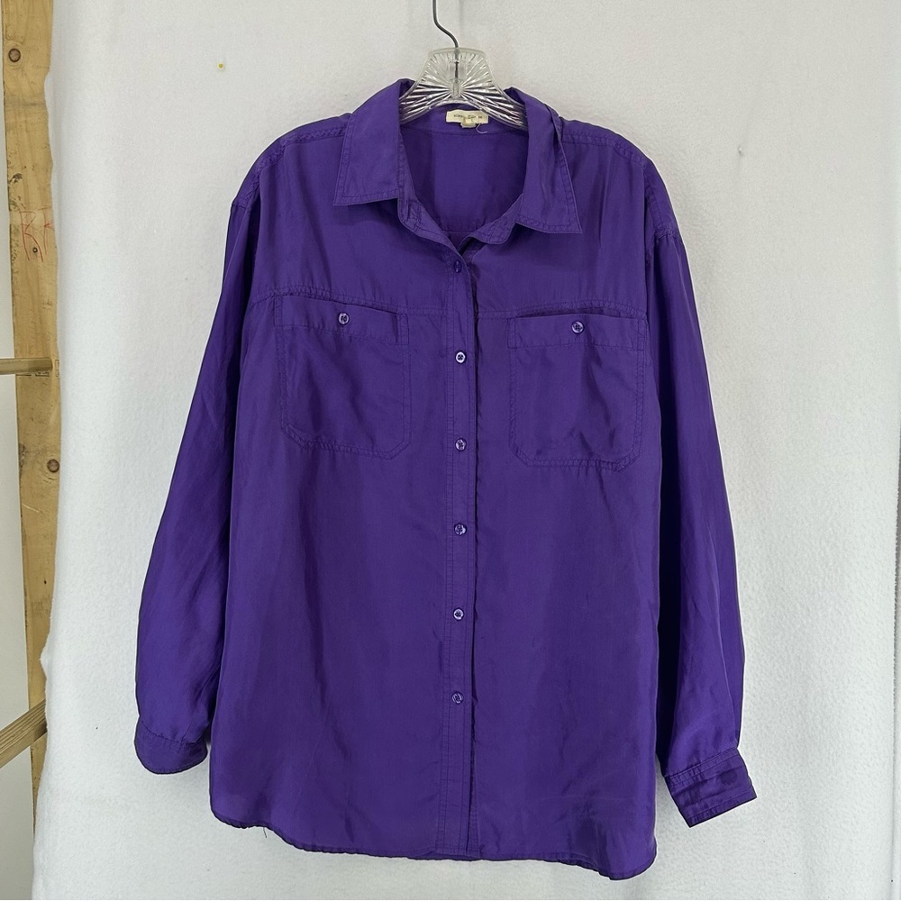 Silence + Noise Button‎ Down Long Sleeve Top 100% Silk Womens Large Purple